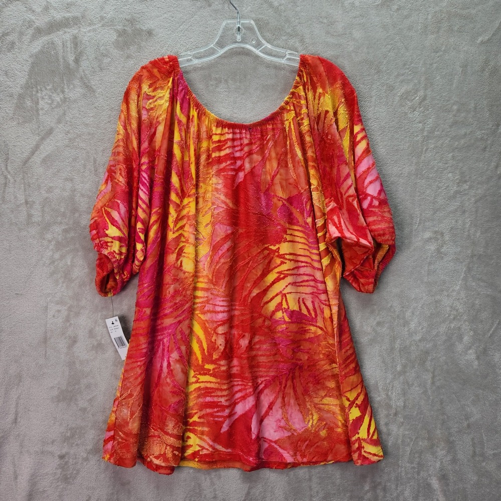Calessa Tunic Womens Plus 1X Tropical Burnout Floral Print Top Blouse Colorful - Picture 2 of 6